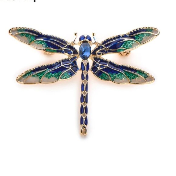 18K Gold Rhinestone Dragonfly Brooch - Picture 7 of 15
